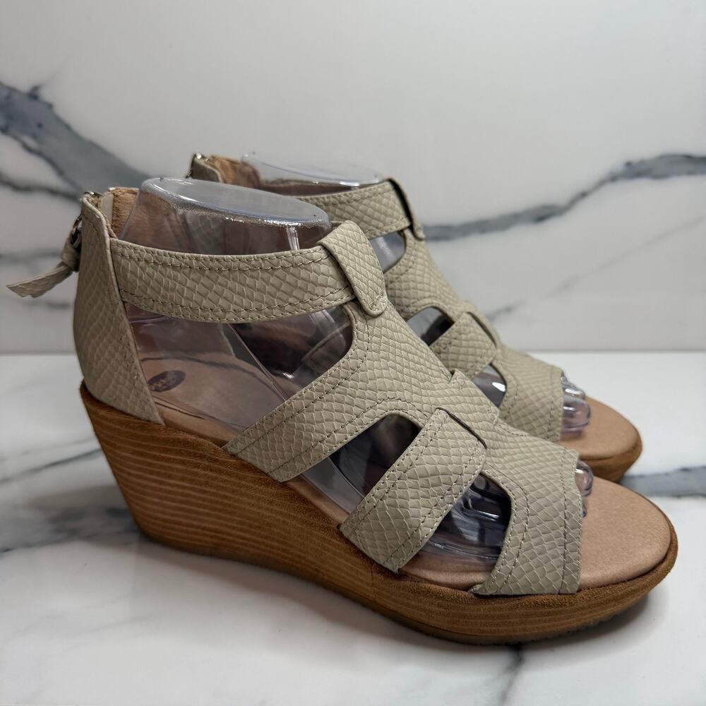 Dr Scholl's Women's Neutral Faux Leather Wedge Long Island Sandals Sz 7 Casual